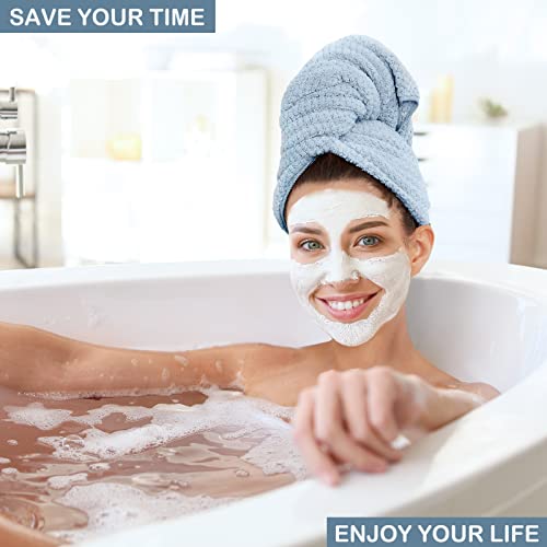 Bycoo Large Microfiber Hair Towel Wrap For Women, Anti Frizz Hair Drying Towel With Elastic Strap, Fast Dry | Super Absorbent | Quick Dry Hair Turban For Wet, Curly, Long & Thick Hair -Blue #TOP6