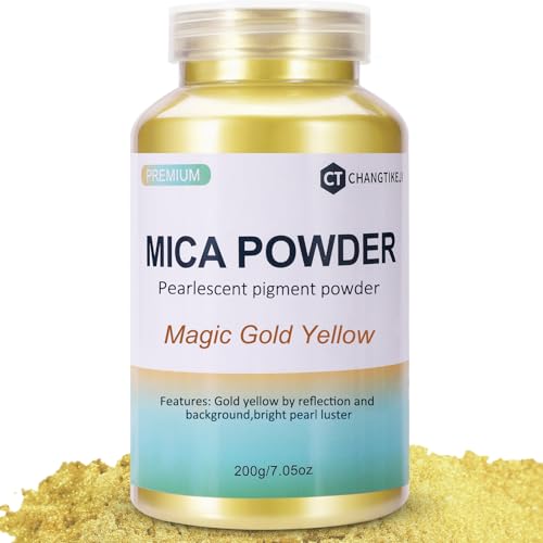 Mica Powder,200g/7.42oz Large Jar,Magic Gold Yellow Mica Powder Pigment for Epoxy Resin,Lip Gloss,Paint,Dye,Soap Making,Nail Polish,Candle Making,Bath Bombs