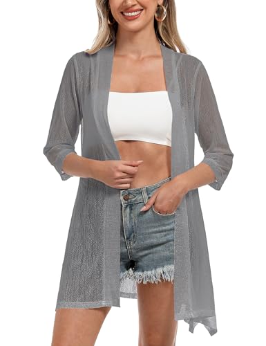 Image of iClosam Women Casual 3 /4 Sleeve Sheer Open Front Cardigan Sweater Kimono