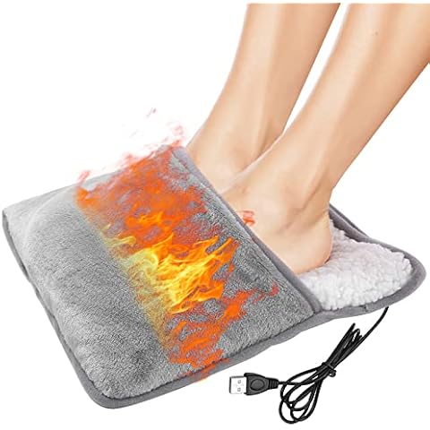 USB Heated Foot Warmer Winter Warm Heating Foot Pad Cosy Electric Feet Cushion 122℉ Constant Temperature Washable Soft Fleece Foot Mat for Men Women Cover