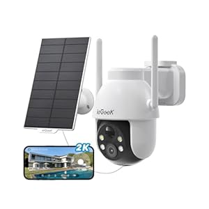 ieGeek 3MP Camara Vigilancia WiFi Exterior Solar con Bateria Sin Cables, Camara Vigilancia Exterior Solar Visión Nocturna Color, PTZ 360° App Remoto, Humana Detección, IP65, Voz Bidireccional