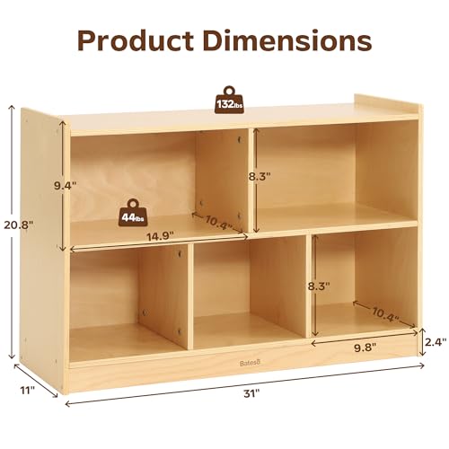 Bateso Toy Storage Organizer for Kids Room, Wooden Kids Bookshelf for Classroom, Cube Storage Organizer for Playroom, 5-Section Montessori Bookshelf & Toy Shelf for Nursery
