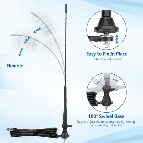 Image of Eightwood Car Radio Antenna 50cm, AM /FM Stereo Antenna Mast with Mount Base