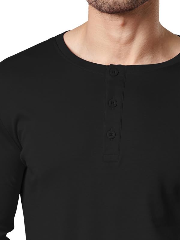Image of LAZYCHUNKS Regular Fit Solid Super Combed Cotton Rich Henley Neck Full Sleeve Men's T-Shirt