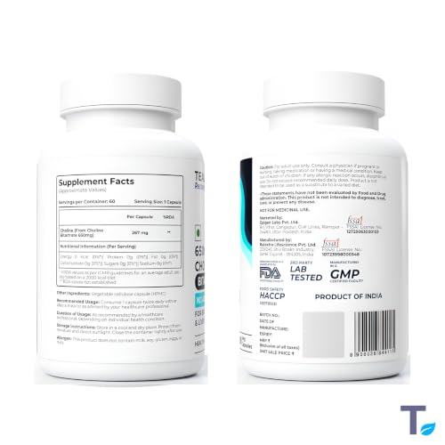 Image of Choline Bitartrate 650mg | Eurofins Lab-Tested | No Added Excipients | For Cognitive Support, Brain, Nervous System & Liver Health | 60 Veg Capsules