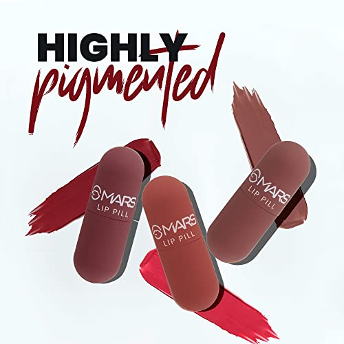 Image of MARS Mini Lip Pill High Pigmented Matte Lipstick Set of 3 | Transfer Proof & Smudge Proof | Travel Friendly (3.1 gm*3) (01-Romantic-Red)