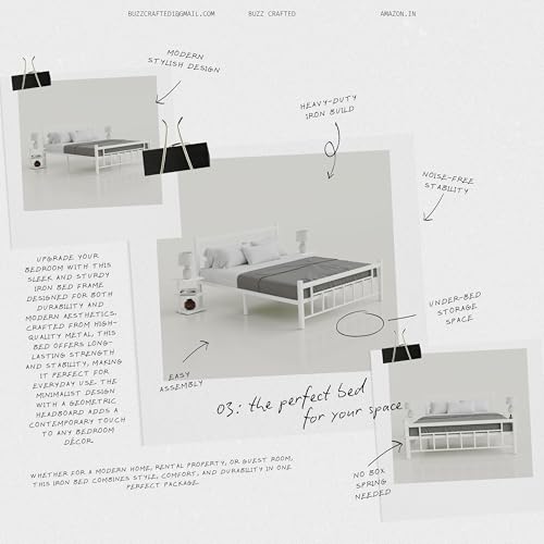 Image of Queen Size Metal Bed Frame | Queen Metal Bed | QueenSize Iron Bed | Queen Steel Bed | Heavy Duty Platform Bed | Double Bed Cot | Steel Slats | Metal Cot | No Box Spring Needed | Bedroom Furniture