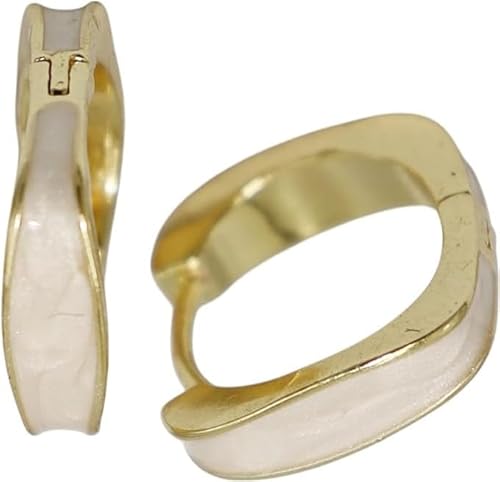 Square Mother of Pearl Inlay Hoop Earrings, Gold-Toned, French-Inspired Geometric Design