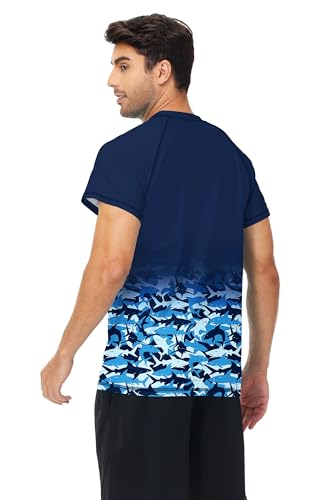 Image of AOBUTE Mens Swim Shirts Short Sleeve UPF 50+ Sun Shirt Quick Dry Rash Guard Fishing Swimming Shirt