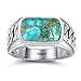 Yaresul Teal Turquoise Rings for Men 925 Sterling Silver Mens Rings Handmade Mens Cuban Link Ring Anillos de Hombre Thumb Ring Band for Dad Father's Day Jewelry Gift Size 11