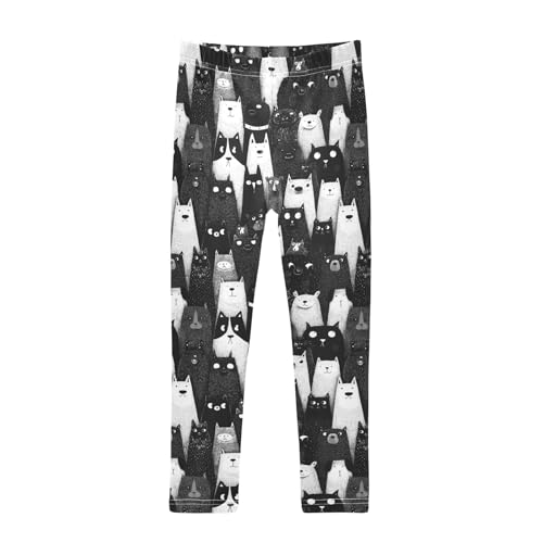 Girls Leggings Black and White Cats Soft Toddler Leggings for Girls Kids Pants Size 4T-10T