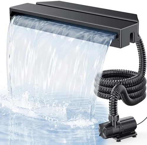 POPOSOAP Großes Teichwasserfall-Set, 58 cm breit, für Teich und Bach | Teich Wasserfall mit 6000 l/h Tauchpumpe, Filterkäfig und Schlauch für Gartenteiche und Zierteiche
