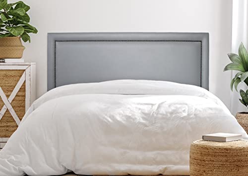 Cabeceira Estofada Reta Luxo com Tachas - King Courino Cinza