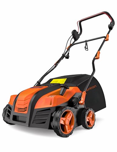 Aspiron Artificial Turf Vacuum, 15Amp Grass Sweeper 16” Width Lawn Sweeper Yard Power Brush with 45L Removable Leaf Collection Bag, Quick-Fold, Keeps Clear Sweepy Box (Tangerine)