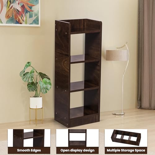 Image of YESMOM YOVA Interior 3 Layer Engineered Wood Multipurpose Rack Bookshelf Storage Organizer Stand Modern White Bookshelf Storage for Home Organization. (Brown)