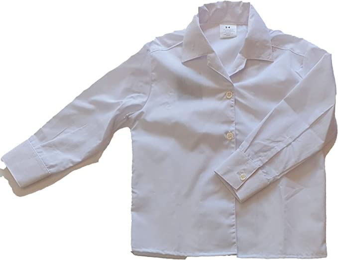 MAHAVIRA Camisa Niña o Niño Blanca para Uniformes Escolares Oxford Cierre con Botones Manga Larga con Botón en PuñosBlusa Básica Unisex Tallas 2-14 años