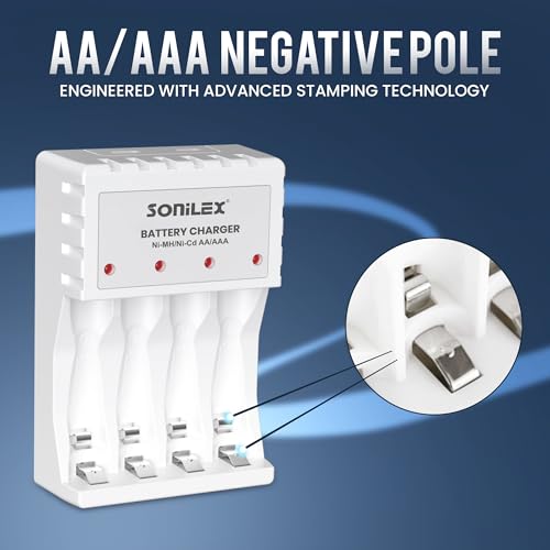Image of Sonilex AA & AAA Battery Charger, 4-Slot LED Smart Charger (White)