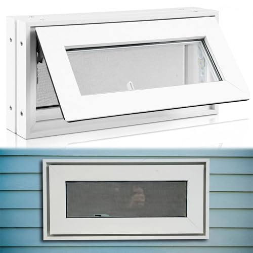 CroBlissful 1 Pcs 16 x 8 Small Basement Windows White Vinyl Bathroom Window Shed Window Mobile Home Windows with Double Glazing Screen for Glass Block Cabins House Garage (Clear Glass)