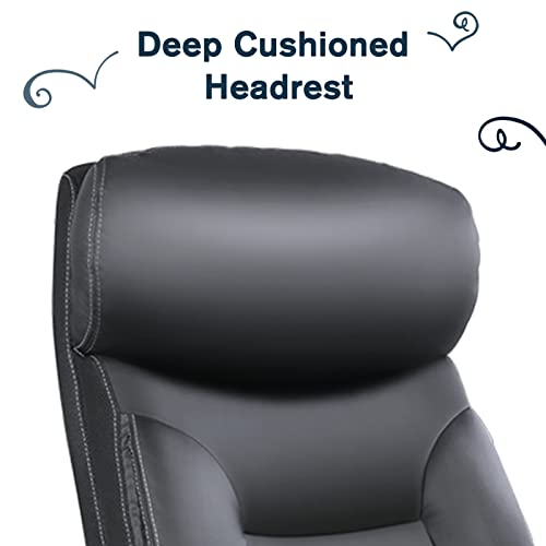 Bowthy Big And Tall Office Chair 400 Lbs Wide Seat - Extra Executive Office Chair, Heavy Duty Metal Base, Computer Swivel Chair Large Size Bonded Leather Ergonomic Executive Desk Chair (Black) #TOP5