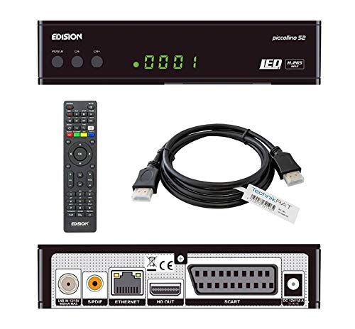 PICCOLLINO S2 digitaler HD Satelliten Sat-Receiver DVB-S2 HDMI & SCART inkl. TechnikRAT HDMI-Kabel 1,5 m, 2 x USB, Kartenleser