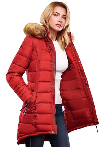Navahoo Papaya Damen Winter Jacke Steppjacke Mantel Parka gesteppt warm B374 [B374-Papaya-Rot-Gr.S]