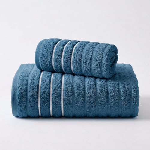 Jogo de Toalhas Wave Banho e Rosto 100% Algodão 460g/m2 Super Macia Casa Dona (Azul)