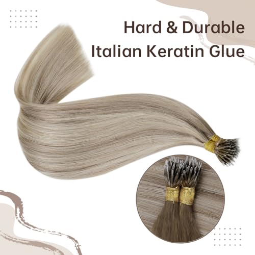 Easyouth Nano Beads Hair Extensions Real Hair Highlight Blonde Nano Hair Extensions Human Hair Ash Blonde to Blonde Human Hair Extensions Nano Cold Fusion For Special Occasions 20 Inch 50g/50s - Image 2