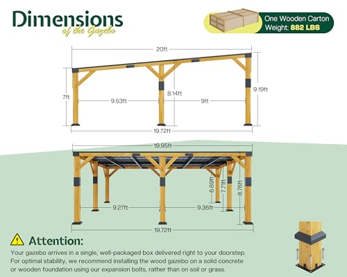 Jocisland 20' x 20' Cedar Wood Gazebo with Sloped Galvanized Steel Roof - Image 2