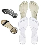 2 Paar Sandalen-Einlegesohlen: Das Paket enthält 1 Paar durchsichtige Gel-Schuheinlagen und 1 Paar Beige (mit einer Oberfläche aus Flanell)..Diese Einlegesohlen absorbieren Stöße und verrutschen nicht, sodass Sie sich den ganzen Tag über wohl fühlen..Unsere Sandalen-Einlegesohlen verhindern Reibung und Vorwärtsrutschen, sodass Sie an heißen Tagen schmerzfrei gehen können.