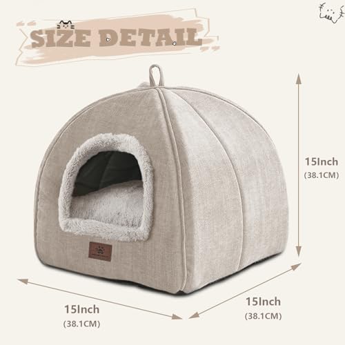 Niche pour chat d'intérieur beige de 38cm avec coussin lavable - 6