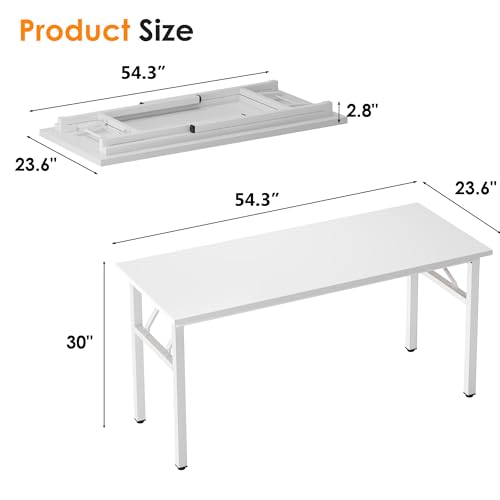 Image of Need Folding Desk, 54 inch Large Computer Desk for Home Office, No Install Needed Study Student Writing Table Desk Workstation, White