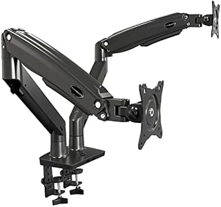 Invision Dual PC Monitor Arm Bracket Ergonomic Height Adjustable (Gas Assisted) Full Motion Long Arm Desktop Clamp Mount for 22-32 Screens Tilt & Swivel VESA 75mm & 100mm Weight 3kg to 12kg (MX900)
