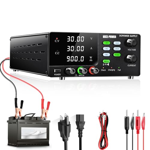 Image of NICE-POWER DC Power Supply Variable, 30V 30A 900W High Power Bench Power Supply for Battery Charging, Adjustable Switching Regulated Power Supply with OCP, Memory Storage, Output Switch, Lock Button