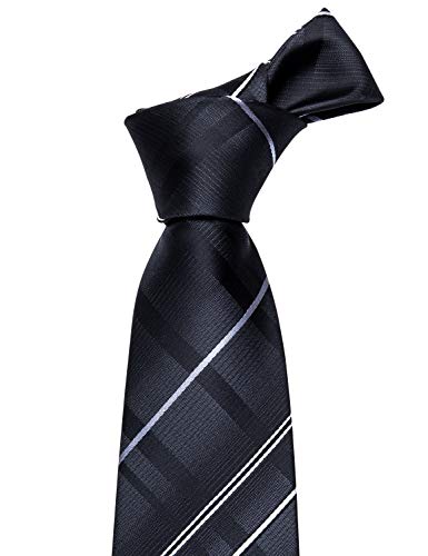 Image of Barry.Wang Tie Sets for Men Silk Stripe Necktie Woven Checkered Handkerchief Cufflinks Formal Business Wedding