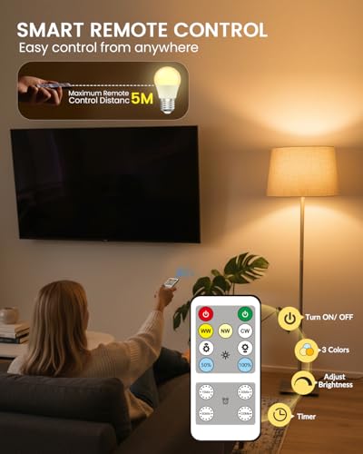 E27 LED Light Bulb with Remote Control, 3 Colors (3000K-6000K) E27 Dimmable Light Bulb for Living Room Bedroom, Remote Control Light Bulbs with Timing, Memory Function (2-Pack) - Image 3