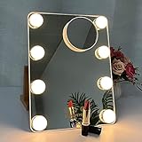 ANYHI Espejo Maquillaje con Luz,Espejo de Mesa con 8 Luces LED,Toque Inteligente,3 Modos de Luz y Brillo Ajustable,Espejo Cosmético con 10x Espejo de Aumento(30x23CM,Blanco)