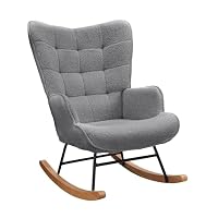 Mutuolux Fauteuil à Bascule Fauteuil Allaitement Rocking Chair Moderne en Tissu Effet Laine Teddy avec Pieds e
