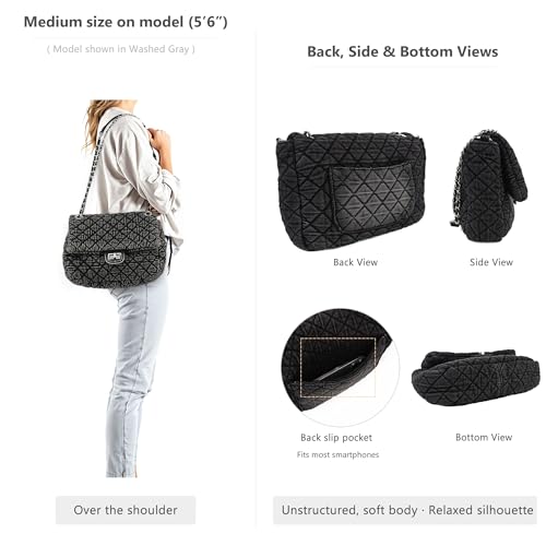 Image of M-ioi-M Quilted Denim Purse, Shoulder Bag for Women, Crossbody Flap Tote Bag,Silver Chain Hobo Bag, Vintage Washed Jean Purse