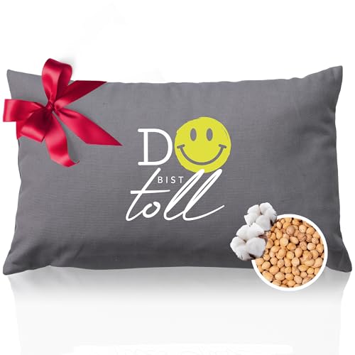 HERBALIND Kirschkernkissen DU BIST TOLL mit Smiley – Wärmekissen für Mikrowelle Motivierendes Wohlfühlgeschenk in modernem Grün für sie und ihn...