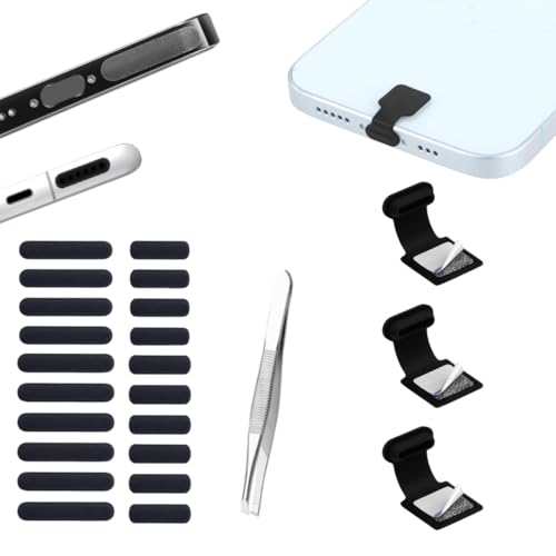 Image of MAK Type C Charging Port Adhesive Dust Protection Caps Dust Plugs Black (3Pc) with Dustproof Net Stickers for Speaker Mesh Combo (10S+10L), Free Forceps, Compatible with Mobile, Tablet (Combo)