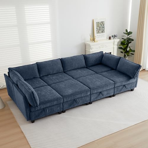 Image of ORRD Oversized Modular Sectional Sofa Set, Convertible U Shaped Couch with Storage, 8 Seater Sofa Modular with Ottomans and Reversible Chaise for Living Room, Office (Blue Grey)