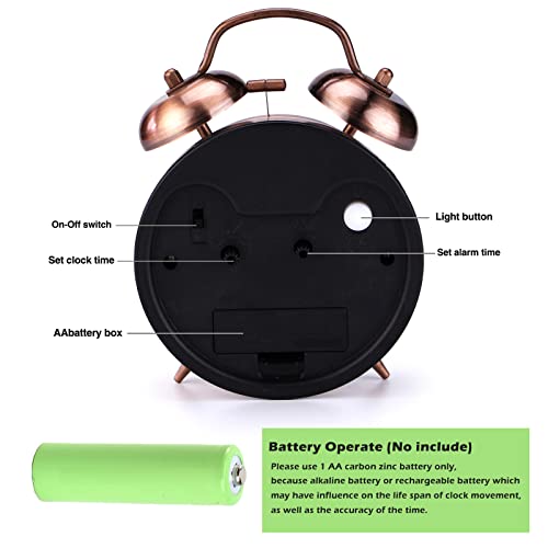 Pilife Loud Alarm Clock,4 Inches Non-Ticking Analog Twin Bell Alarm Clock With Backlight,No Snooze,Battery Operated For Heavy Sleepers,Home Decor,Bronze #TOP3