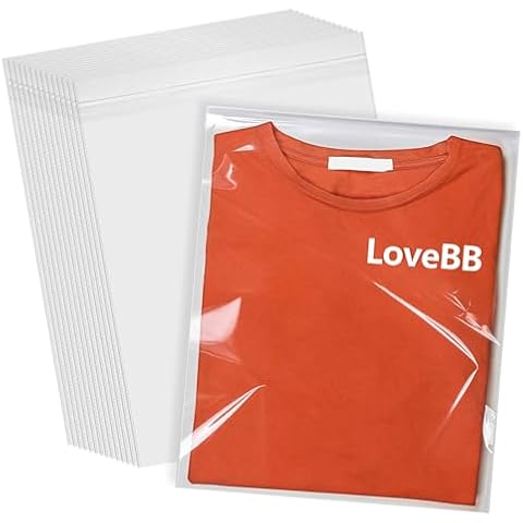LoveBB 300 Count 9 x12 Inch Clear Plastic Bags, Cellophane Shirt Bags Resealable Cello Poly Bags for Packaging Clothing & T-Shirt, Small Business (Self-seal) Cover