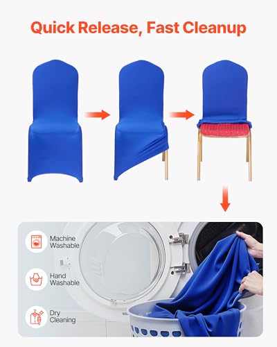 Image of VEVOR Chair Covers, Polyester Spandex Chair Cover, Stretch Slipcovers for Wedding Party Dining Banquet Flat-Front Chair Covers (Royal Blue-a, 50PCS)