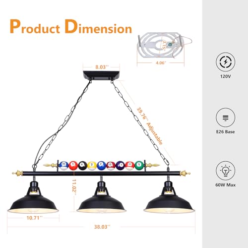 Mcacggo FM-3LPTL-B 3-Light Billiard Pool Table Lights Hanging Over Pool Table thumb #4