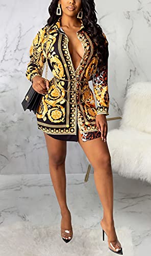 Image of Glozeplus Long Sleeve Button Down Collar Mini Shirt Dress for Women