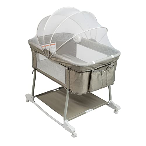 Image of Multi Function Baby Crib Bedside Sleeper Newborn Rocking Bassinet for Infant and Toddler with Wheel Base Portable and Adjustable(Light Grey)