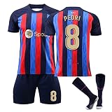 LAOCAO 22/23 New Barcelona Home Messi/Lewandowski/Pedri/Garvey/Fußball Trikot,Kinder Erwachsene Trikot Set,Sport T-Shirt Shorts Football Jersey Mit Socken,FußballtrikotNO.8 Pedri-26