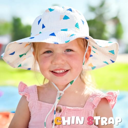 Image of HONGTEYA Baby Sun Hat Toddler Girl Beach Hat Sun Protection Adjustable Outdoor Summer Wide Brim Bucket Hat for Infant Kids