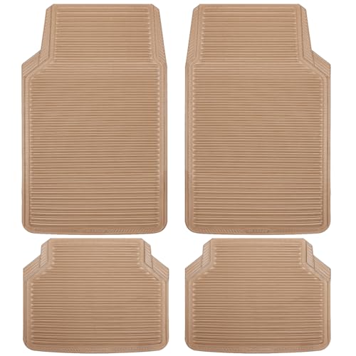 CAR PASS Rubber Floor Mats - All Weather, Full Set 4-Piece, Waterproof Automotive Mats Trim to Fit Most Cars, Sedans, SUVs, Vans - Heavy Duty Anti-Slip Easy Clean, All Beige
